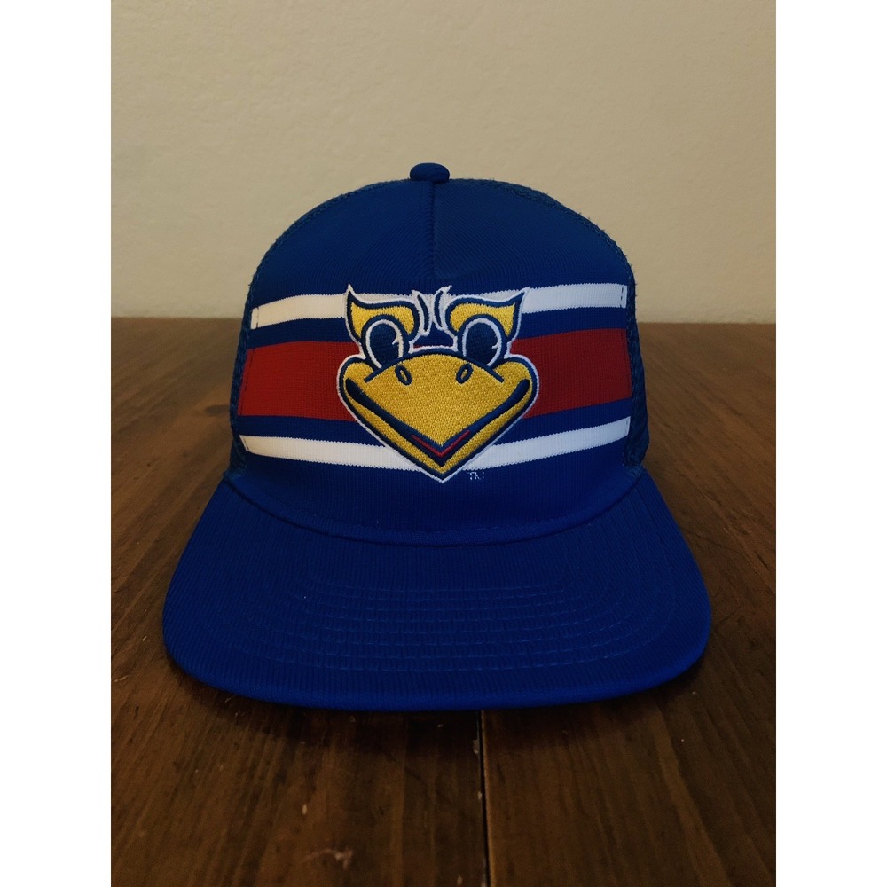 Vintage Kansas Jayhawks Snapback Hat The Game Big Logo Cap Mesh Trucker Blue KU